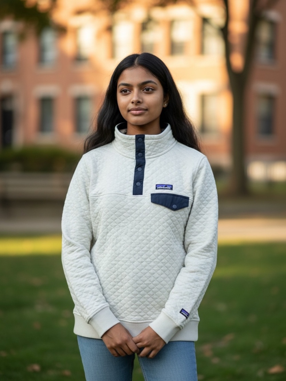 Patagonia Cream Quilt Snap-T Pullover with Black Trim